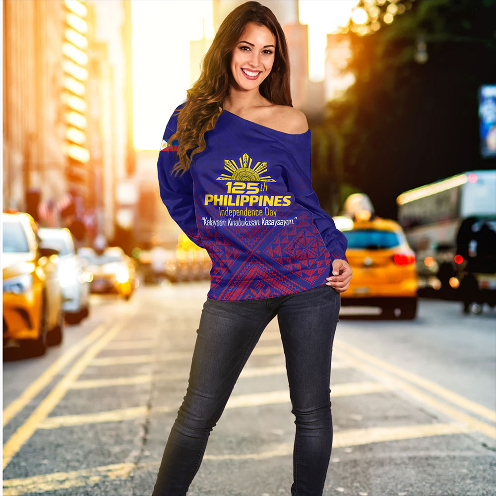 Philippines Filipinos Off Shoulder Sweatshirt Philippines Independence Day Kalayaan-Kinabukasan-Kasaysayan