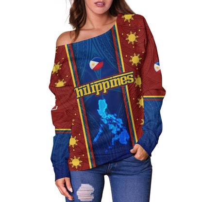 Philippines Filipinos Custom Personalised Off Shoulder Sweatshirt Tribal Sun Traditional Patterns