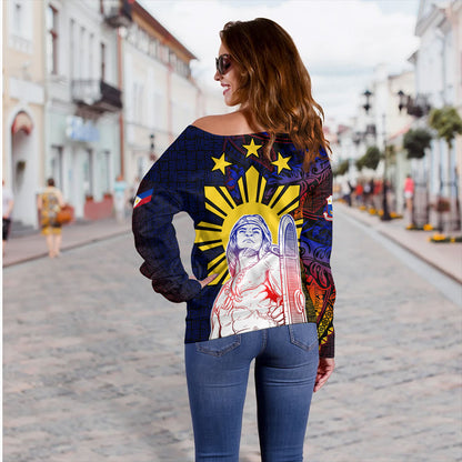Philippines Filipinos Off Shoulder Sweatshirt Lapu-lapu Hero With Seal Filipinos Tribal Patterns