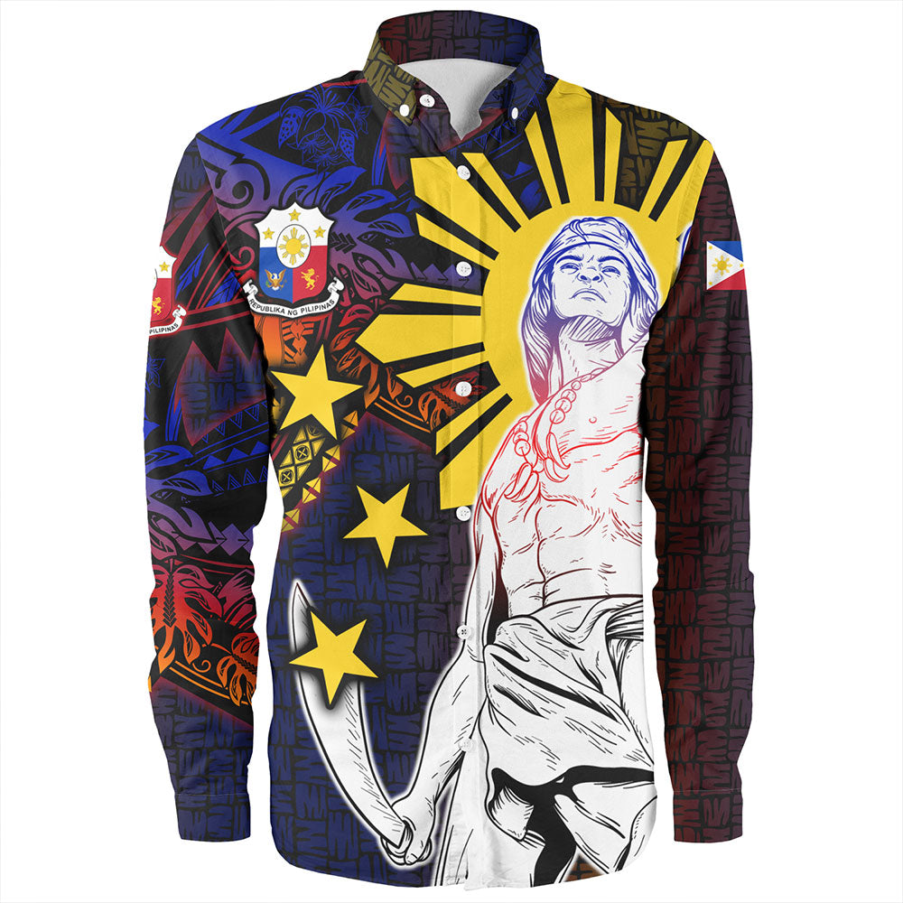 Philippines Filipinos Long Sleeve Shirt Lapu-lapu Hero With Seal Filipinos Tribal Patterns