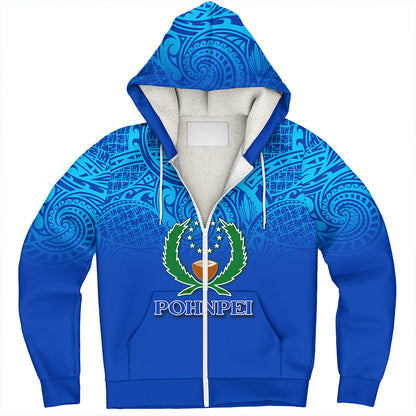 Pohnpei State Sherpa Hoodie Flag Color With Traditional Patterns