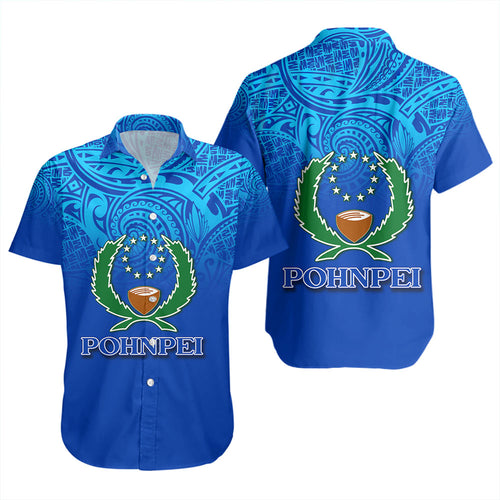 Pohnpei State Short Sleeve Shirt Flag Color With Traditional Patterns