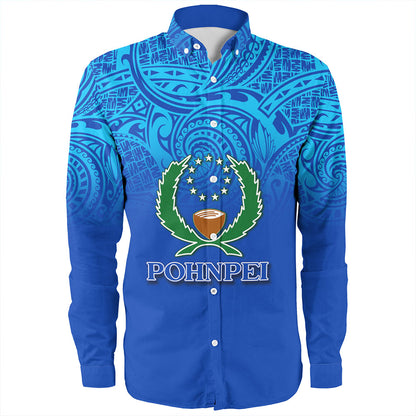 Pohnpei State Long Sleeve Shirt Flag Color With Traditional Patterns