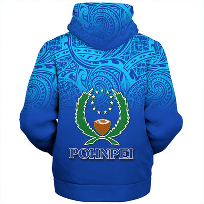 Pohnpei State Sherpa Hoodie Flag Color With Traditional Patterns