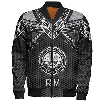 Federated States Of Micronesia Custom Personalised Bomber Jacket Polynesian Tribal Tattoo