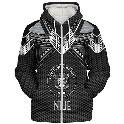 Niue Custom Personalised Sherpa Hoodie Polynesian Tribal Tattoo