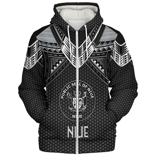 Niue Custom Personalised Sherpa Hoodie Polynesian Tribal Tattoo