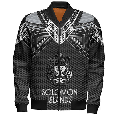 Solomon Islands Custom Personalised Bomber Jacket Polynesian Tribal Tattoo