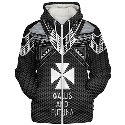 Wallis And Futuna Custom Personalised Sherpa Hoodie Polynesian Tribal Tattoo
