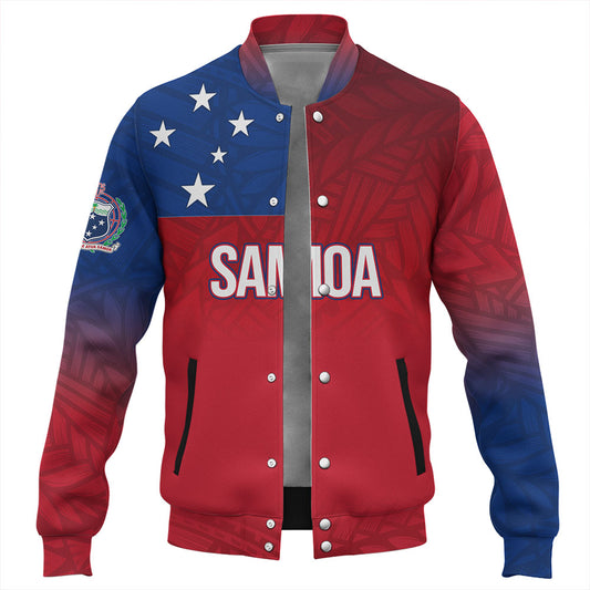 Samoa Baseball Jacket - Samoa Flag Color With Traditional Patterns