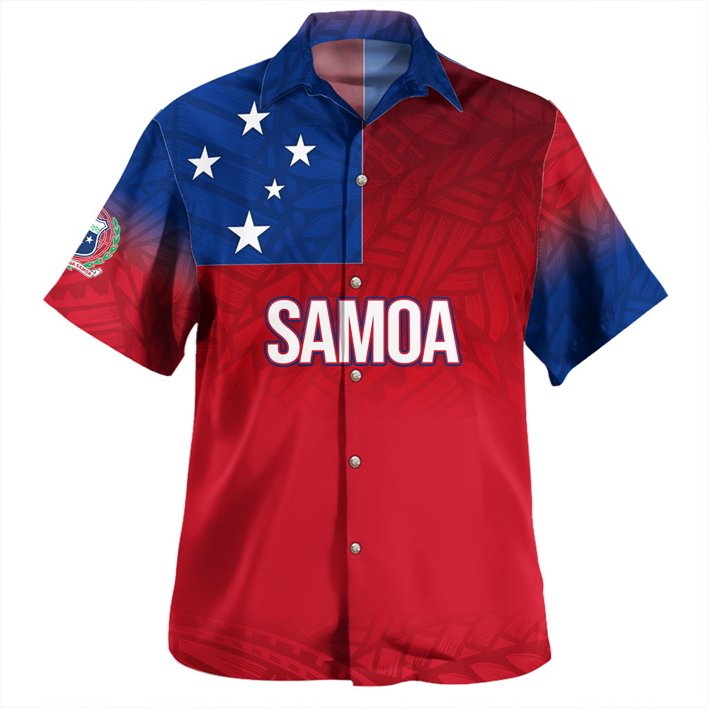 Samoa Hawaiian Shirt - Samoa Flag Color With Traditional Patterns