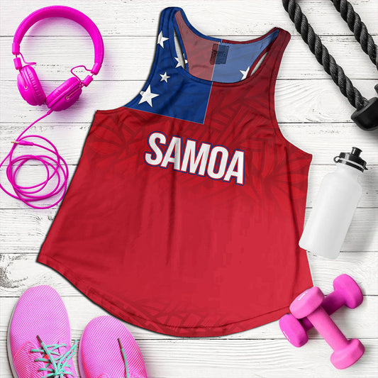 Samoa Women Tank - Samoa Flag Color With Traditional Patterns