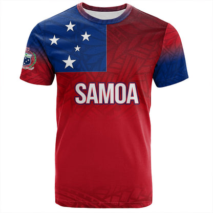 Samoa T-Shirt - Samoa Flag Color With Traditional Patterns