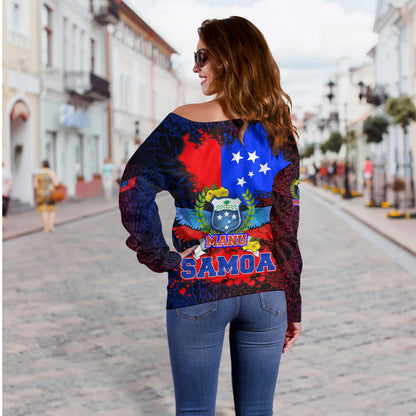 Samoa Off Shoulder Sweatshirt Manu Wings Color Flag Style