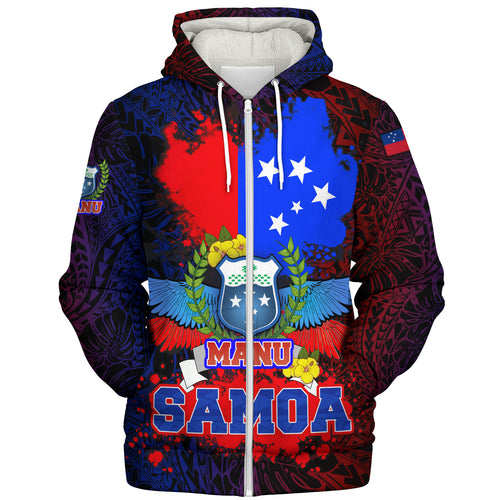 Samoa Custom Personalised Sherpa Hoodie Manu Wings Color Flag Style