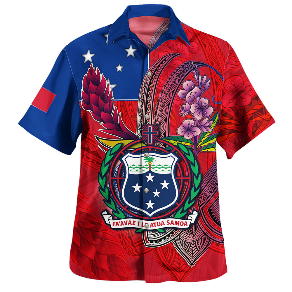 Samoa Hawaiian Shirt Samoa Flag With Seal Teuilia Flowers Tradition Patterns