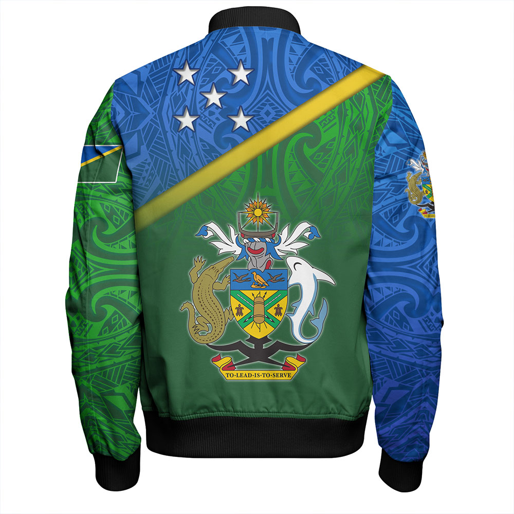 Solomon Islands Bomber Jacket Flag Color With Traditional Patterns
