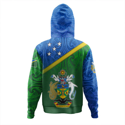 Solomon Islands Hoodie Flag Color With Traditional Patterns