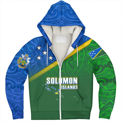 Solomon Islands Sherpa Hoodie Flag Color With Traditional Patterns