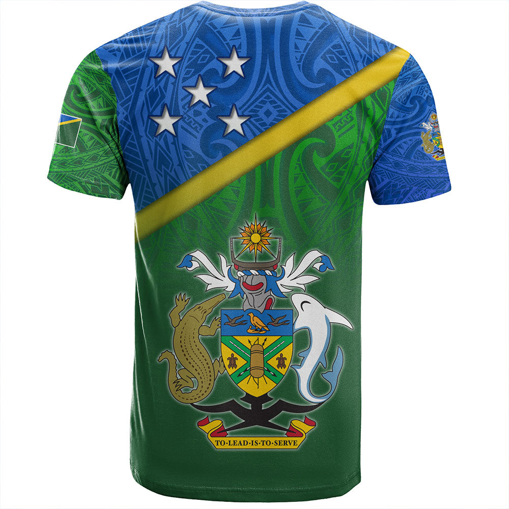 Solomon Islands T-Shirt Flag Color With Traditional Patterns