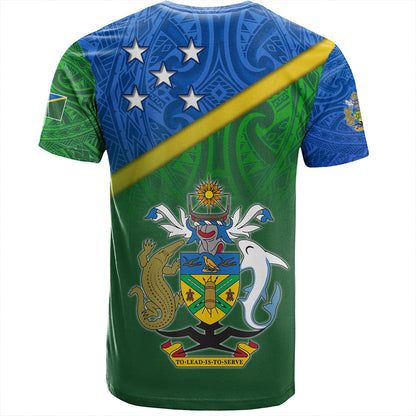 Solomon Islands T-Shirt Flag Color With Traditional Patterns