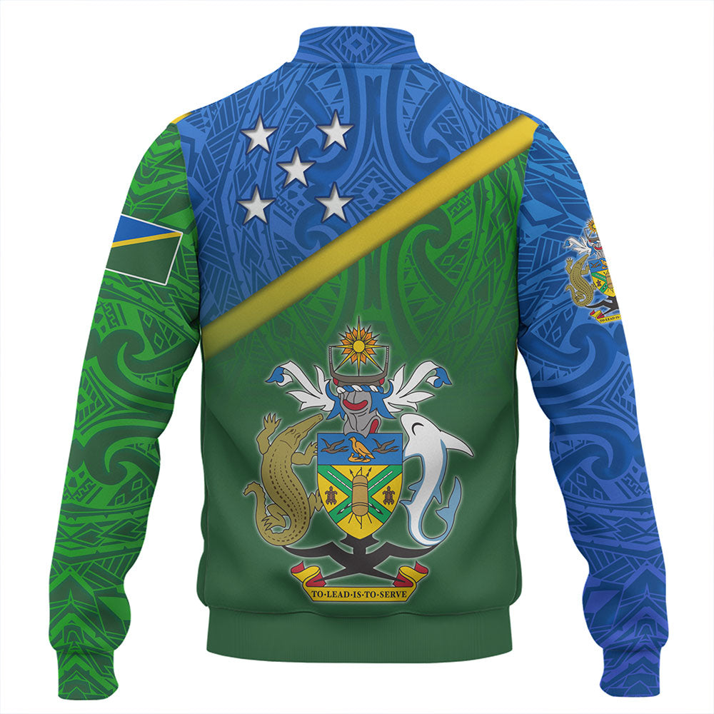 Solomon Islands Baseball Jacket Flag Color With Traditional Patterns