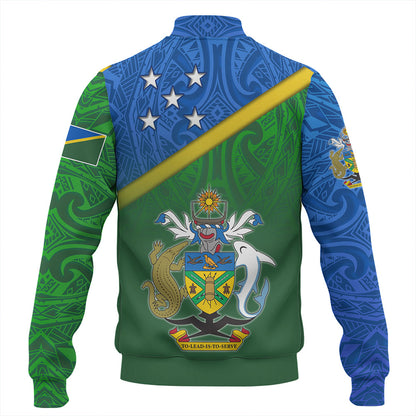 Solomon Islands Baseball Jacket Flag Color With Traditional Patterns