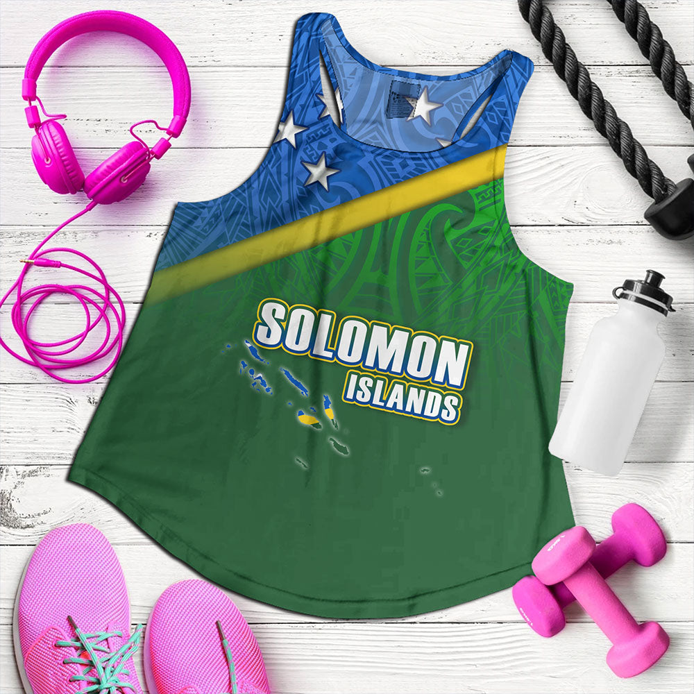Solomon Islands Women Tank Flag Color With Traditional Patterns