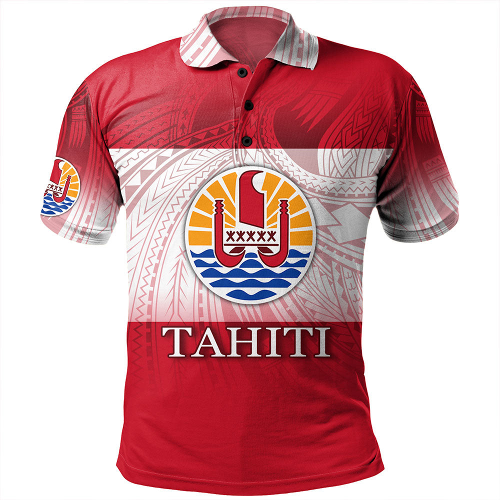 Tahiti Polo Shirt - Flag Color With Traditional Patterns