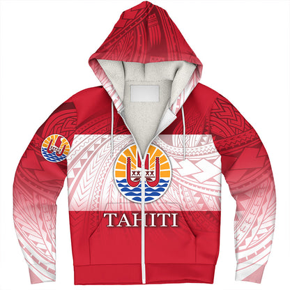 Tahiti Sherpa Hoodie - Flag Color With Traditional Patterns