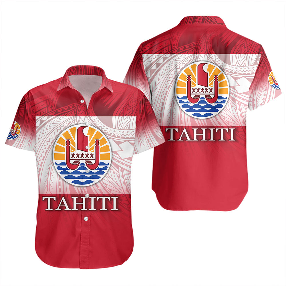 Tahiti Short Sleeve Shirt - Flag Color With Traditional Patterns