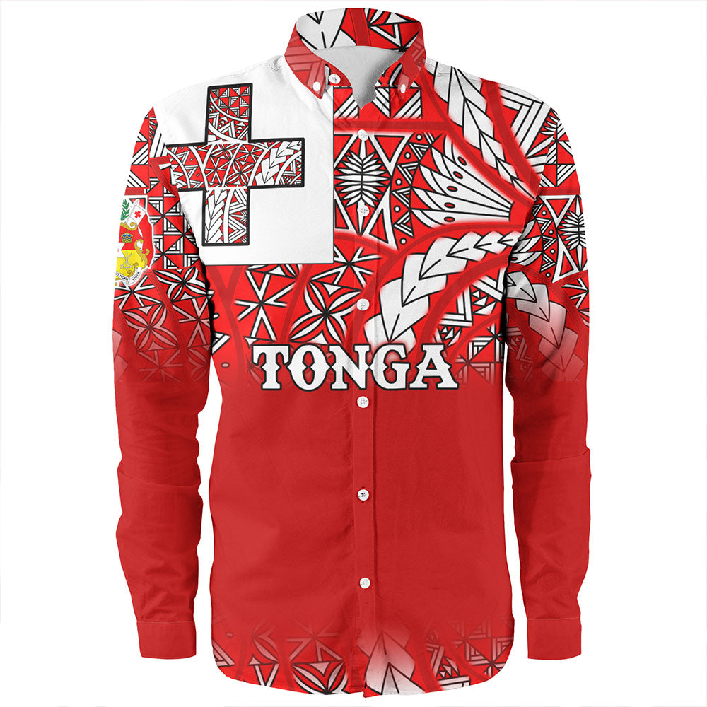 Tonga Long Sleeve Shirt  -Tonga Flag Color With Traditional Patterns