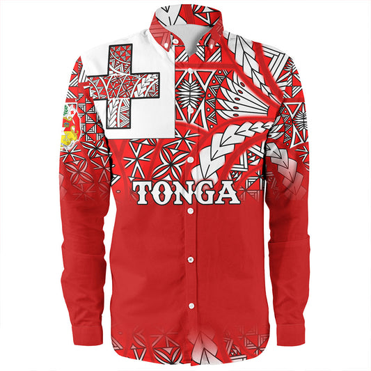 Tonga Long Sleeve Shirt  -Tonga Flag Color With Traditional Patterns