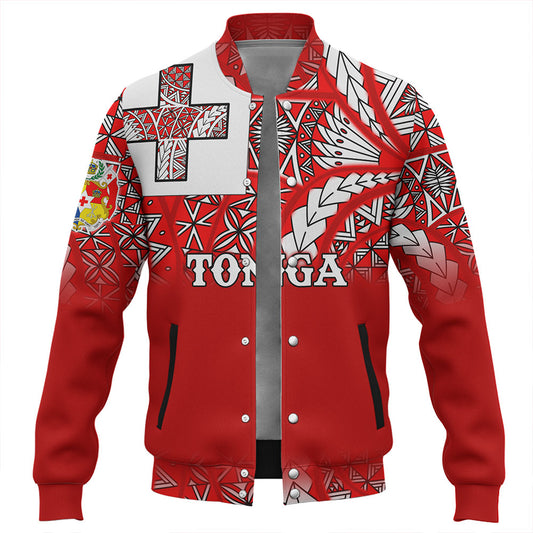 Tonga Baseball Jacket - Tonga Flag Color With Traditional Patterns