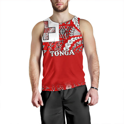 Tonga Tank Top - Tonga Flag Color With Traditional Patterns