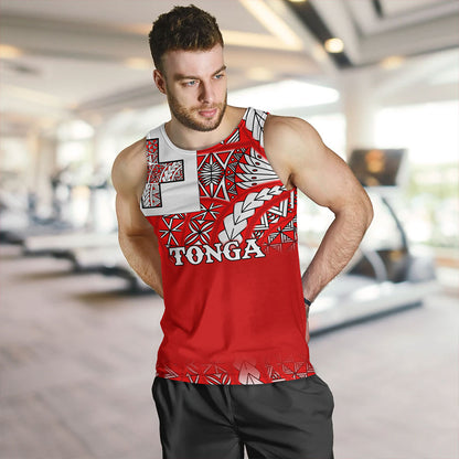 Tonga Tank Top - Tonga Flag Color With Traditional Patterns