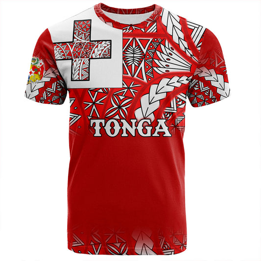 Tonga T-Shirt - Tonga Flag Color With Traditional Patterns