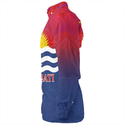 Kiribati Long Sleeve Shirt Flag Color With Traditional Patterns
