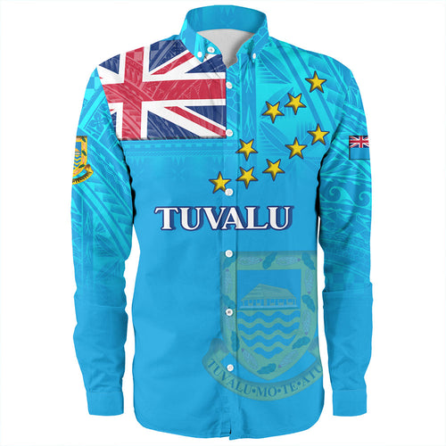 Tuvalu Long Sleeve Shirt Flag Color With Traditional Patterns