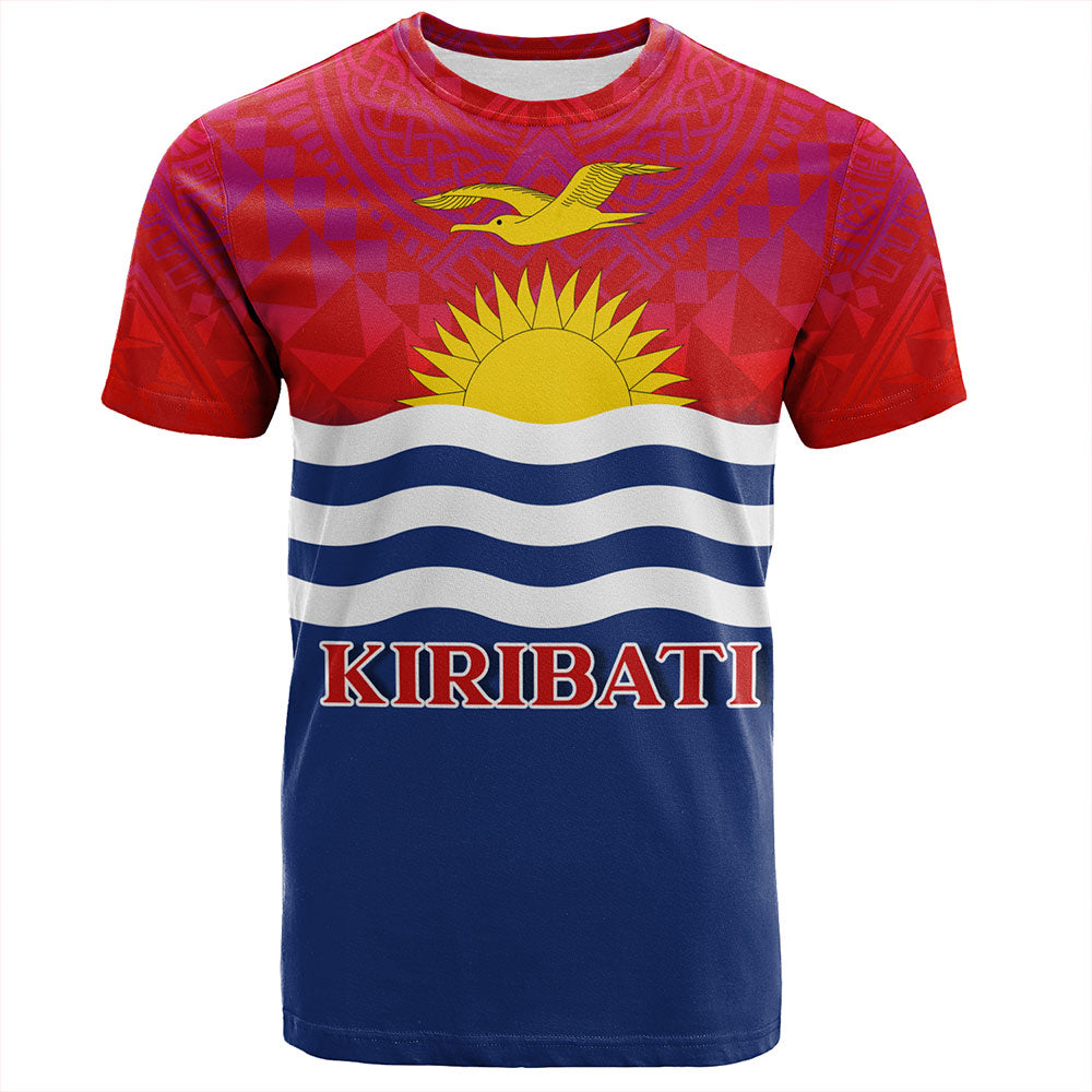 Kiribati T-Shirt Flag Color With Traditional Patterns