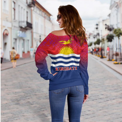 Kiribati Off Shoulder Sweatshirt Flag Color With Traditional Patterns