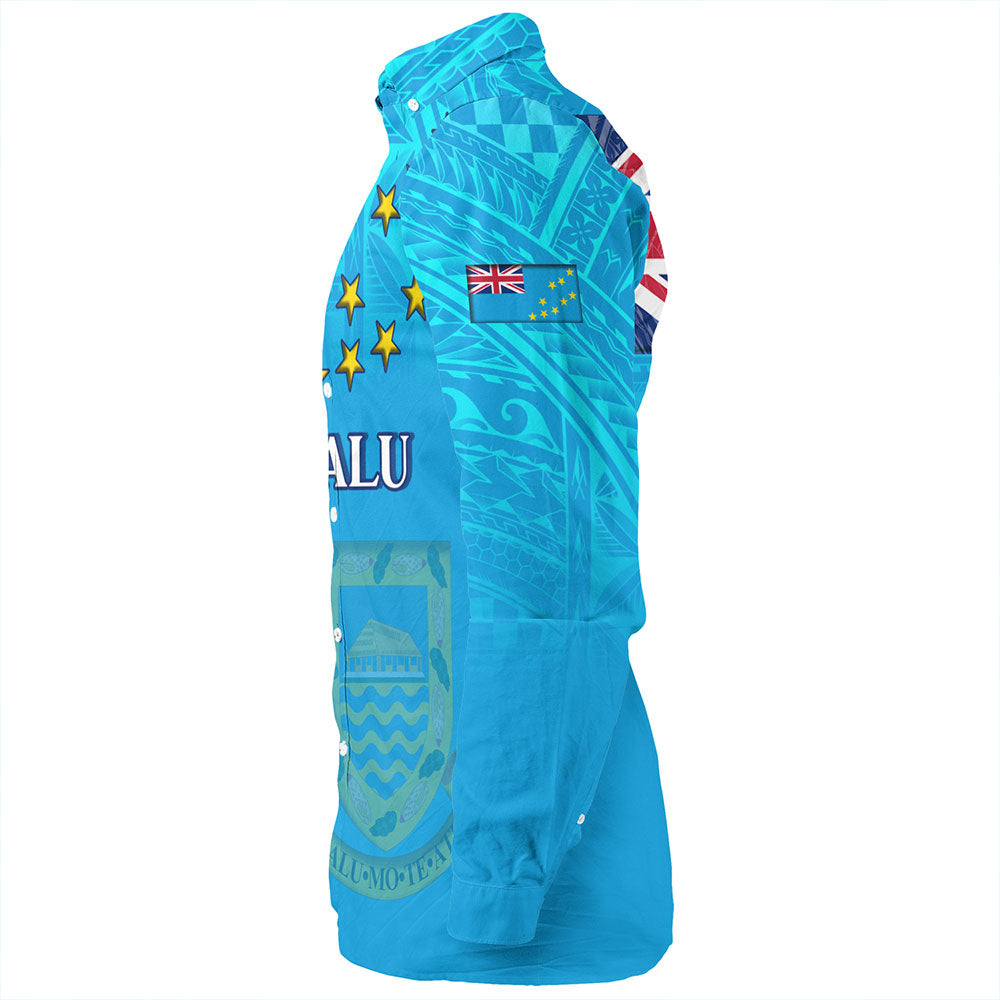 Tuvalu Long Sleeve Shirt Flag Color With Traditional Patterns