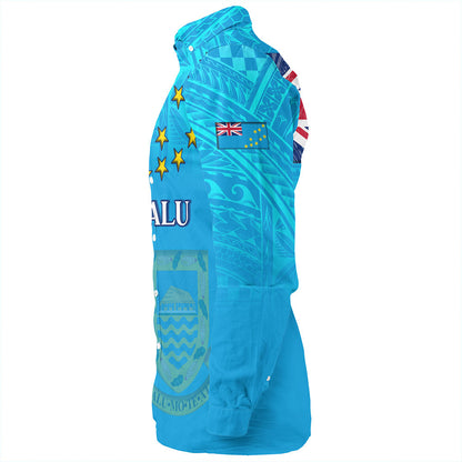 Tuvalu Long Sleeve Shirt Flag Color With Traditional Patterns