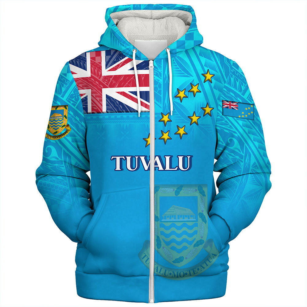 Tuvalu Sherpa Hoodie Flag Color With Traditional Patterns