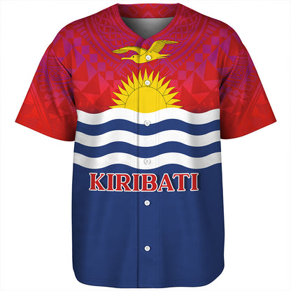Kiribati Baseball Shirt Flag Color With Traditional Patterns