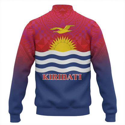 Kiribati Baseball Jacket Flag Color With Traditional Patterns