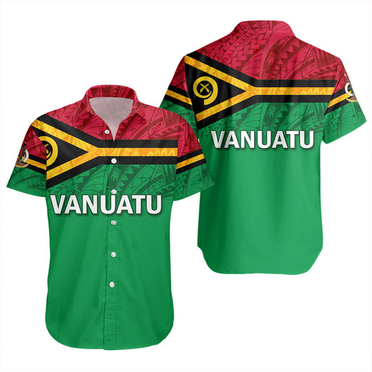 Vanuatu Short Sleeve Shirt - Flag Color With Traditional Patterns