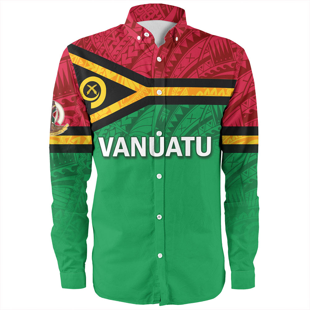 Vanuatu Long Sleeve Shirt - Flag Color With Traditional Patterns