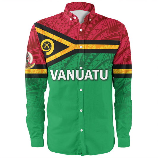 Vanuatu Long Sleeve Shirt - Flag Color With Traditional Patterns