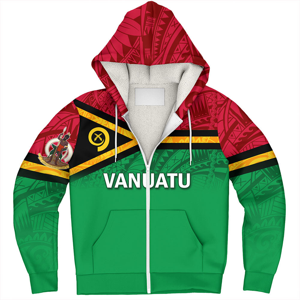 Vanuatu Sherpa Hoodie - Flag Color With Traditional Patterns
